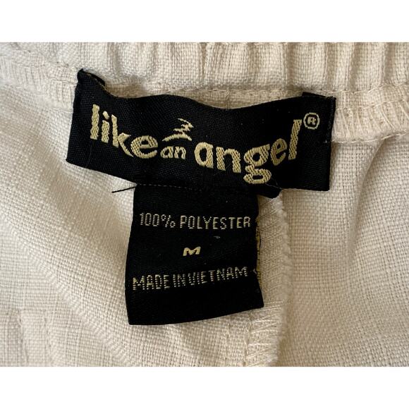 Like an Angel Pants Size M Ivory Strap Details Flex Waist Pockets - Picture 9 of 10